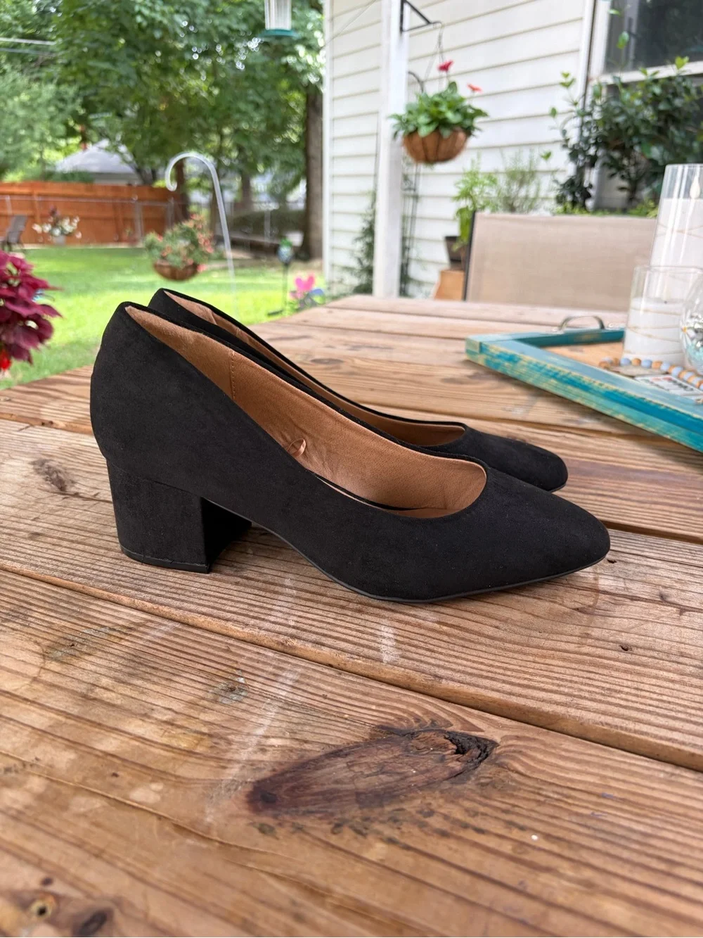 Lane Bryant Black Suede Low Block Heel Pumps in 10W.